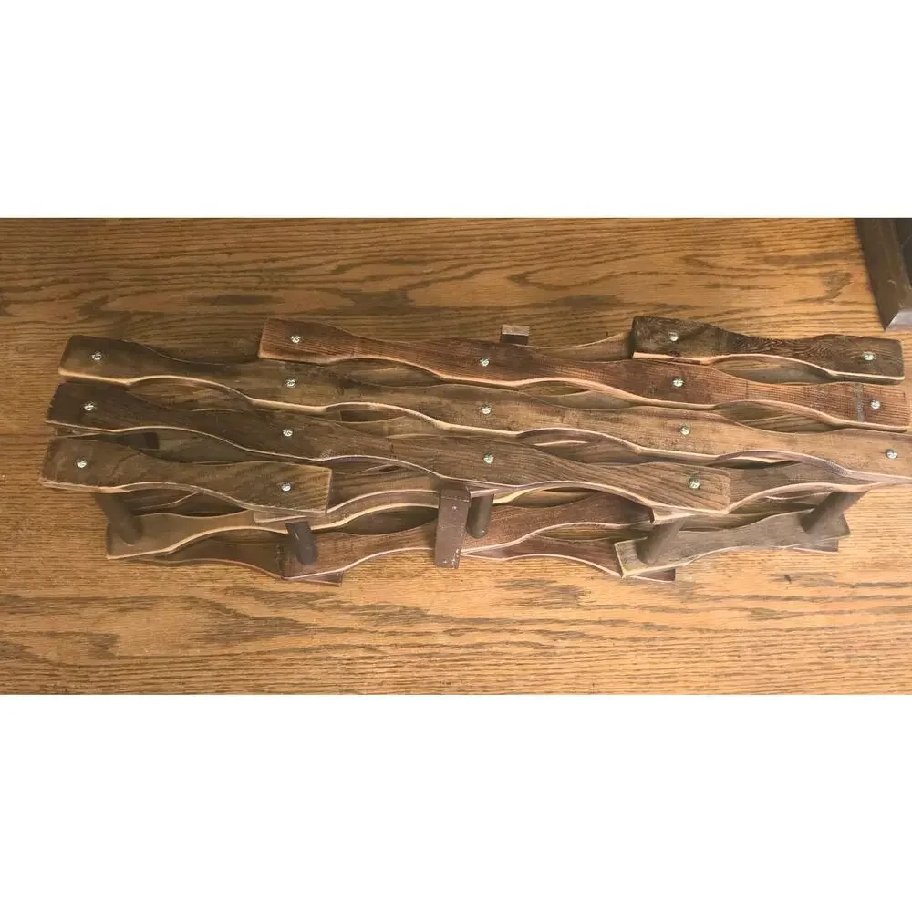 Vintage Mid Century Modern Folding Accordion Solid Wood Wine Rack MCM 10 Bottles